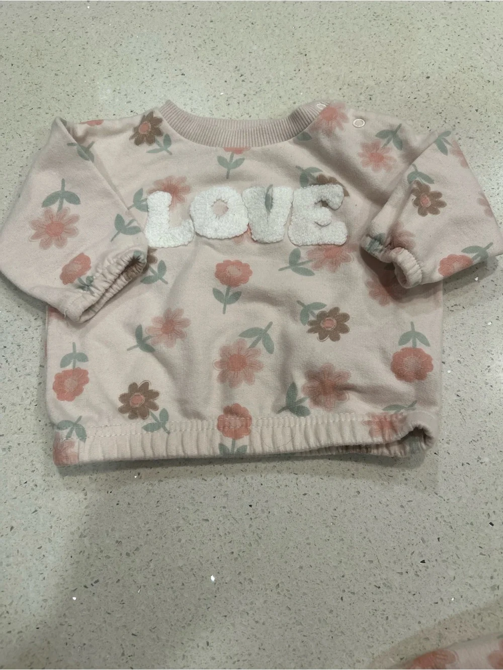 Floral Pink Kids One-Piece Bodysuit with 'LOVE' Applique